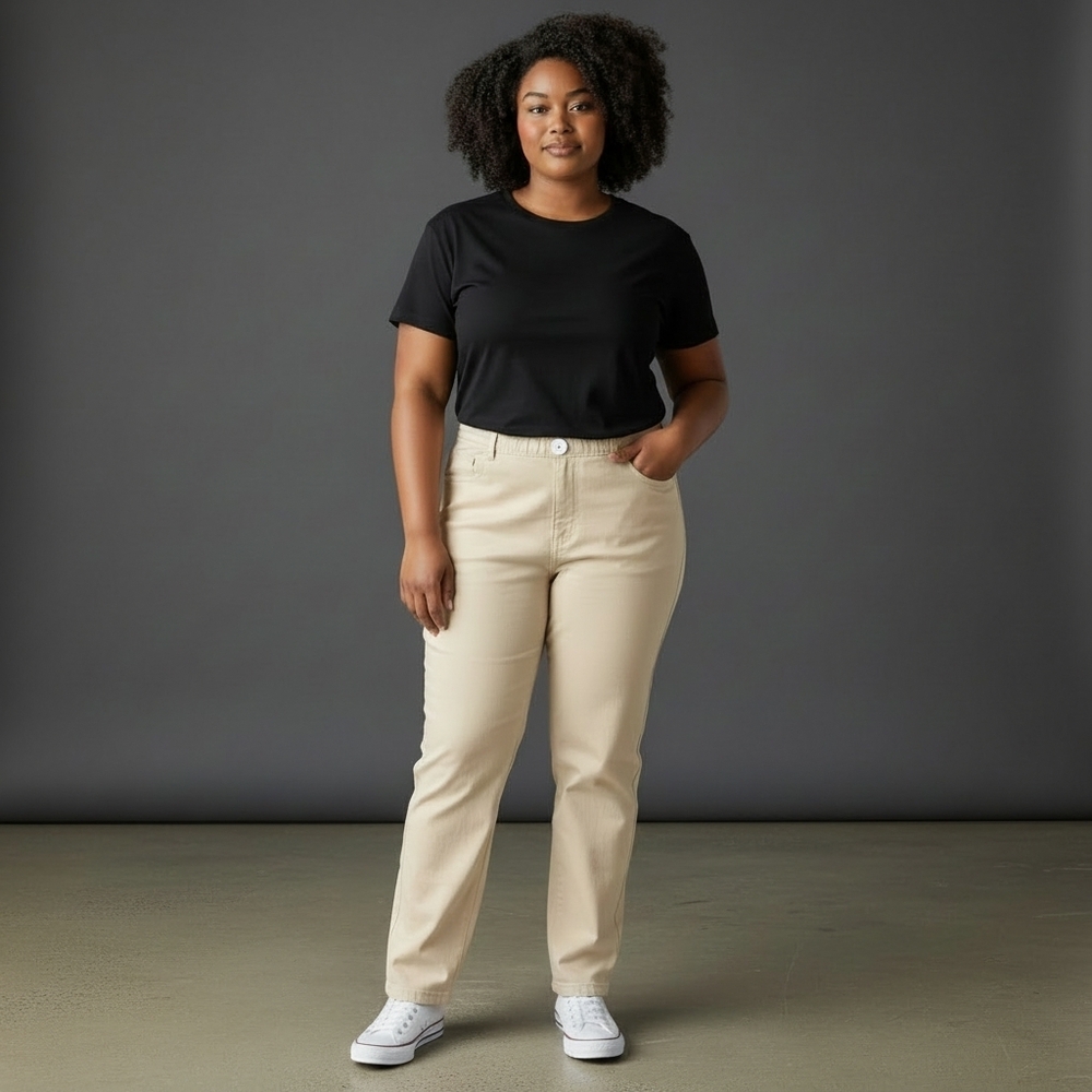 C J Banks Women's White Cotton 5 Pocket High Waisted Pants Size 16W (35x29 1/4")